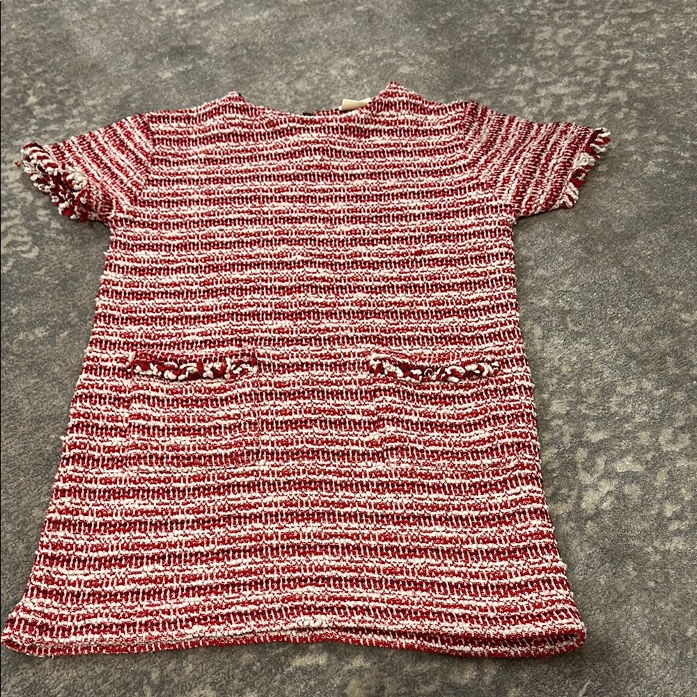 ZARA Red and White Striped Knit Dress KIDS SIZE 5